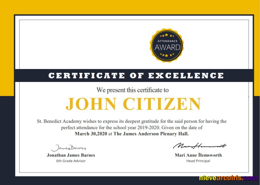 USA School Attendance certificate